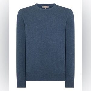 NWT N.Peal Oxford Round Neck Cashmere Sweater in Faded Indigo